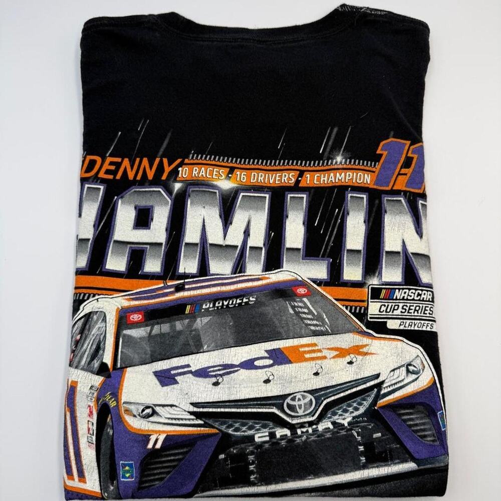 Joe Gibbs Racing Denny Hamlin 2020 NASCAR Playoffs black cotton t-shirt size 2XL